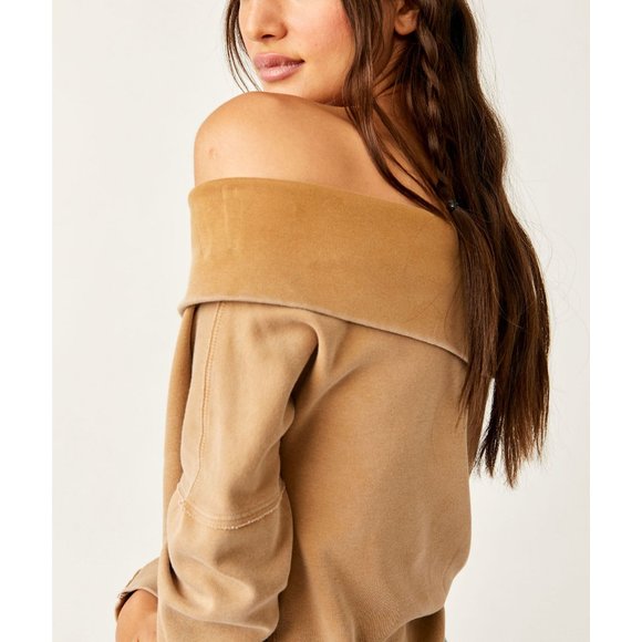 Free People Tan Off-Shoulder Long Sleeve Top - Picture 5 of 12